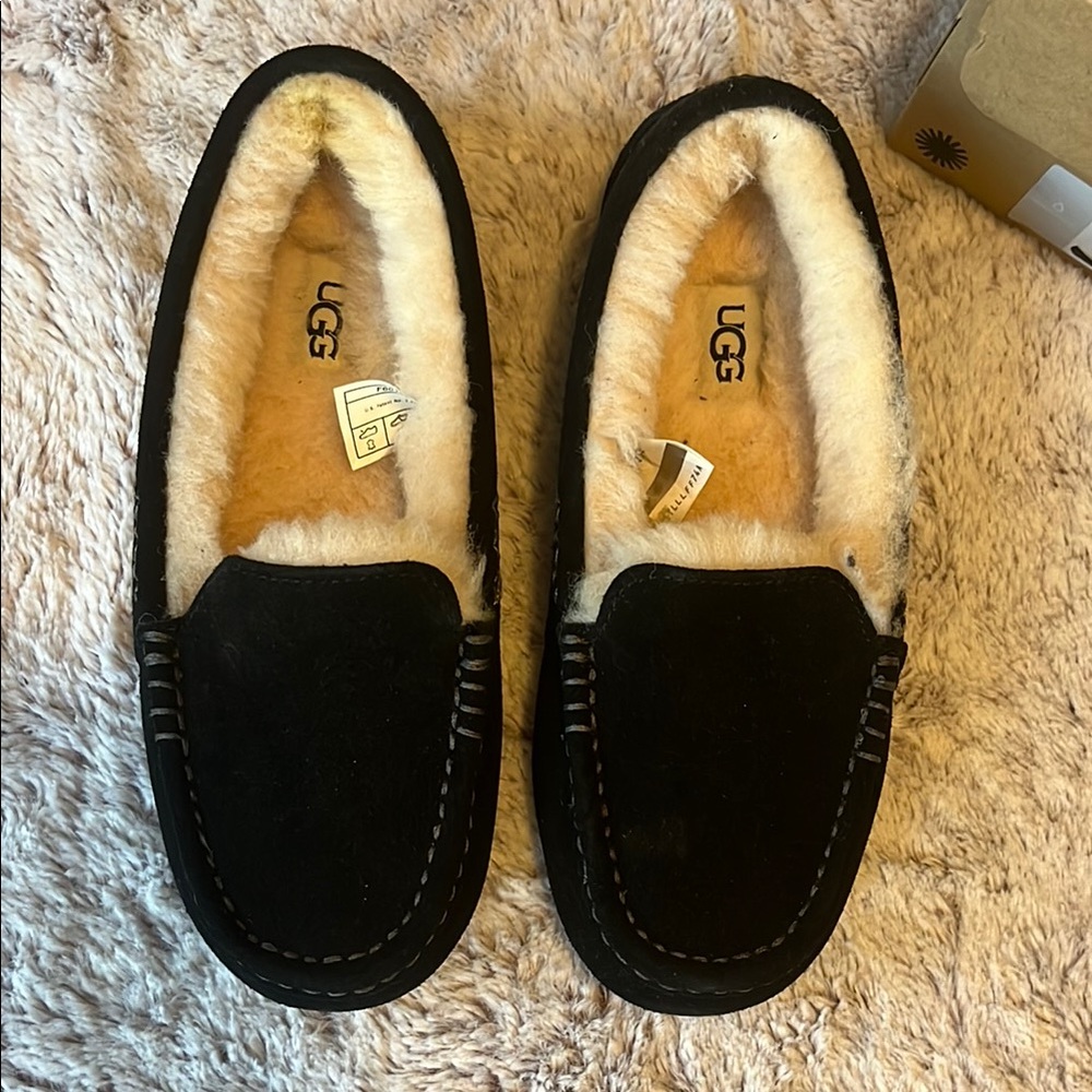 UGG Black Suede Shearling Slippers